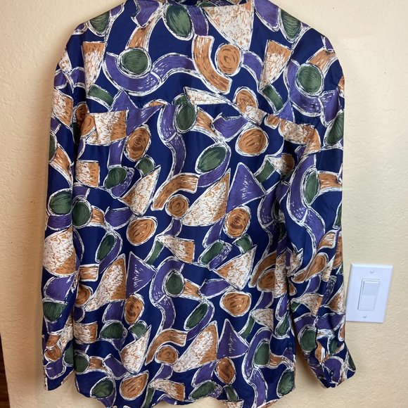 Vintage Mens 100% Silk dress shirt  Chiamare' Size S Abstraction Print - Picture 9 of 10